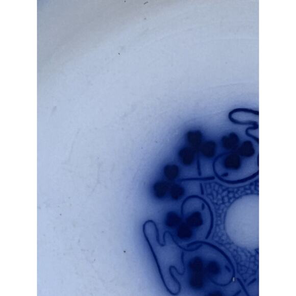 W.H. Grindley Flow Blue Soup Bowl, Shamrock Pattern, 9" Diameter, Shallow Bowl - Picture 12 of 12